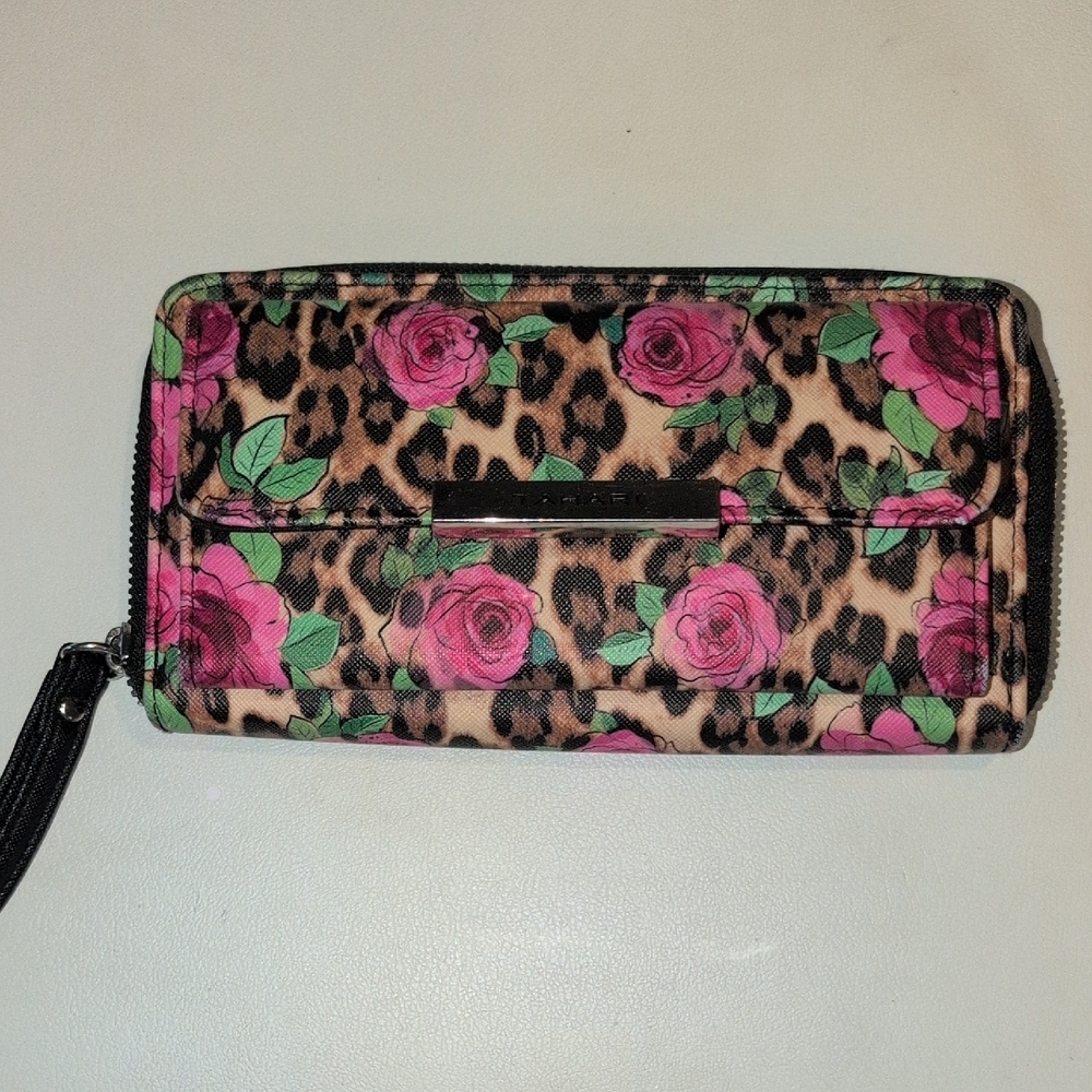 Tahari Pink Floral and Leopard Print Wallet